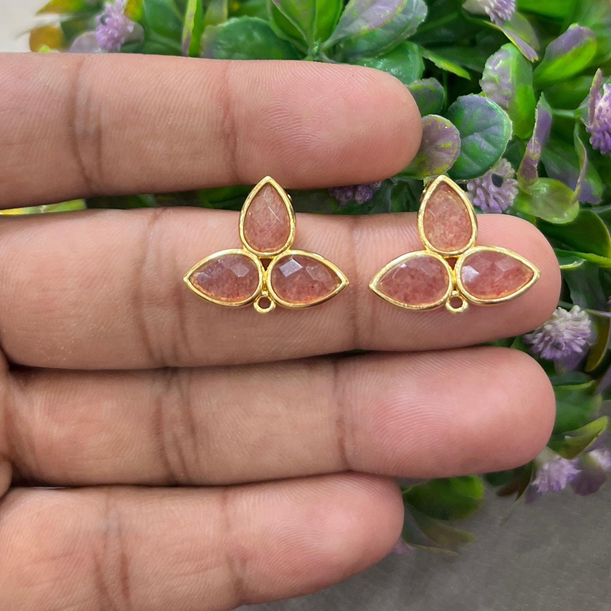 Pear Cut Gemstone Brass Earring Connector