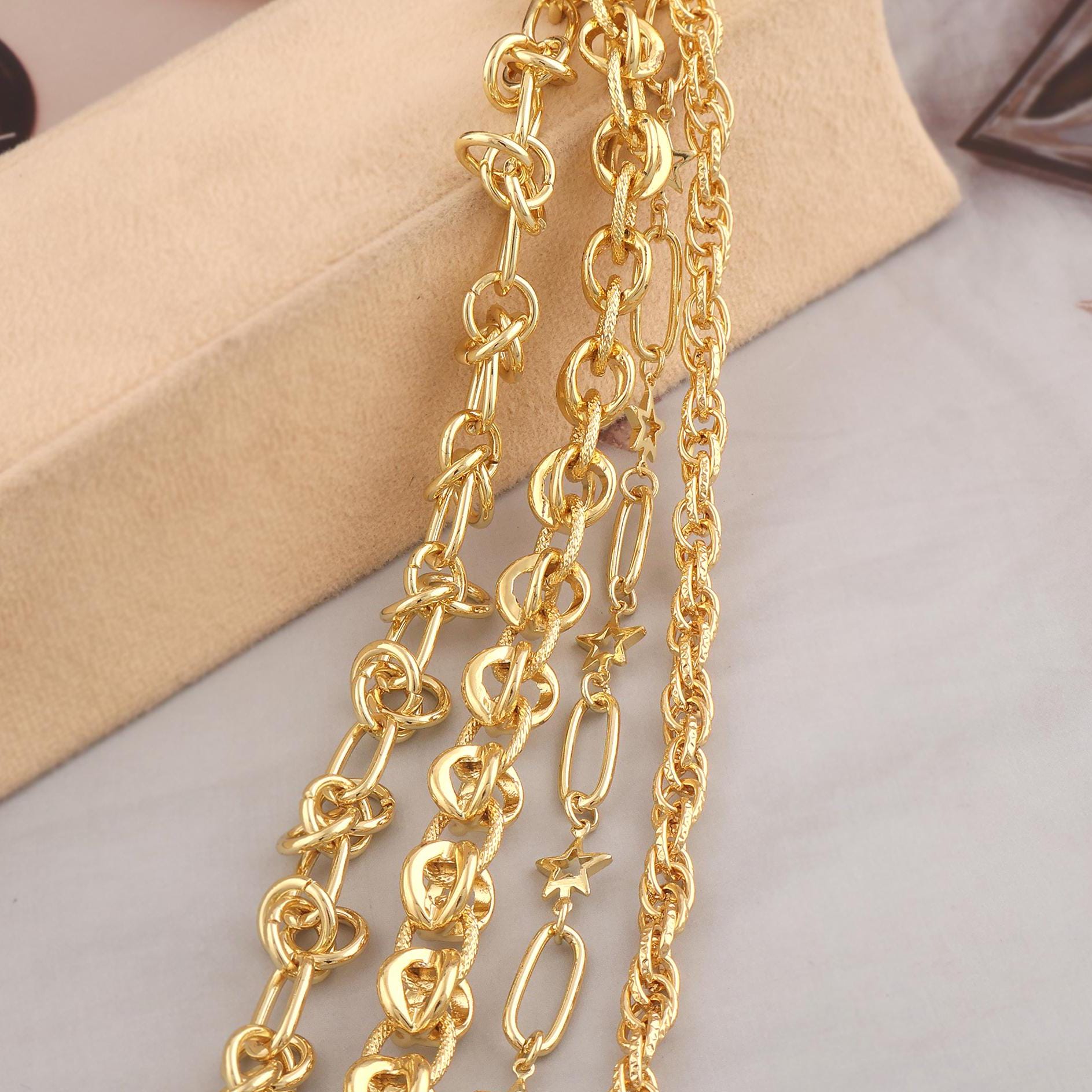 18k Gold Plated Cable Link Unfinished Chain, Star Oval Charm Necklace Chain