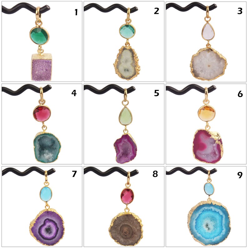 Genuine Geode Druzy Gold Plated DIY Pendant Connectors Finding Jewelry Making Supplies Natural Solar Quartz With Hydro Quartz Gemstone