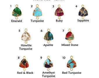 Copper Mohave Turquoise Gold Electroplated Double Bail Pendant Charms, Jade Compressed Stones 12mm Trillion Shape Connector For Jewelry