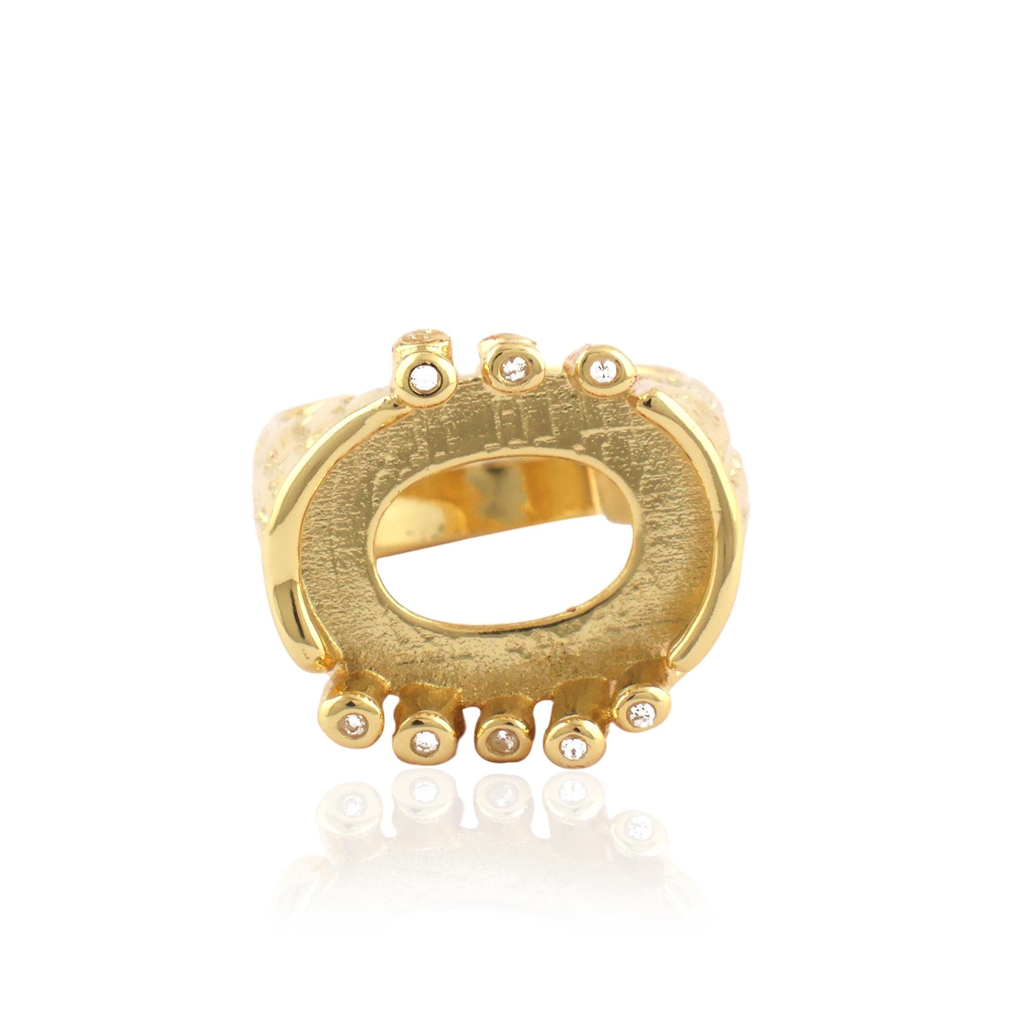 Gold Plated CZ Setting Ring, 13x16mm Oval Without Stone