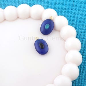 Oval Blue Jade & Onyx Gold Plated Pendant Charm: Single Loop Handmade Jewelry Connector Piece