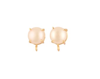 Natural Freshwater Pearl Stud, Gold Plated Prong Set DIY Earring Connectors