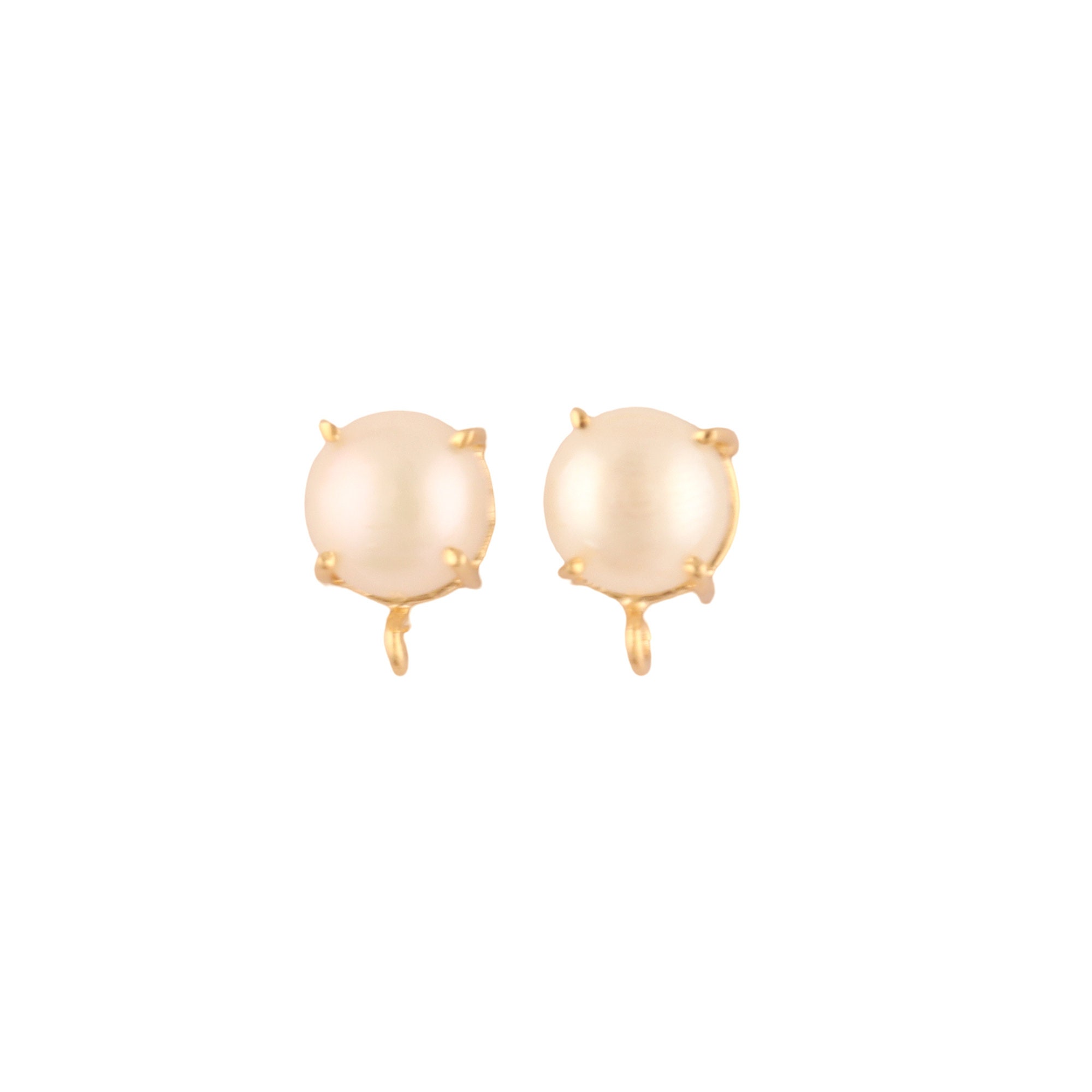 Natural Freshwater Pearl Stud, Gold Plated Prong Set Earring Connectors