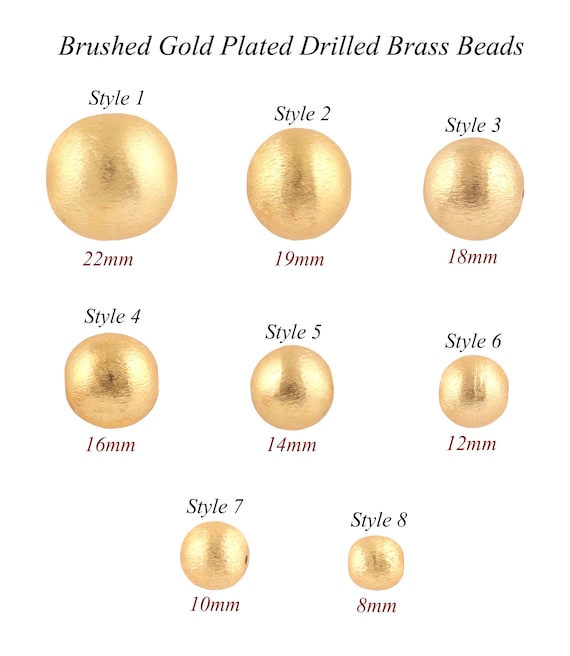 Brushed Gold Plated Brass Metal Beads: Round Ball Beaded Jewelry Making Finding