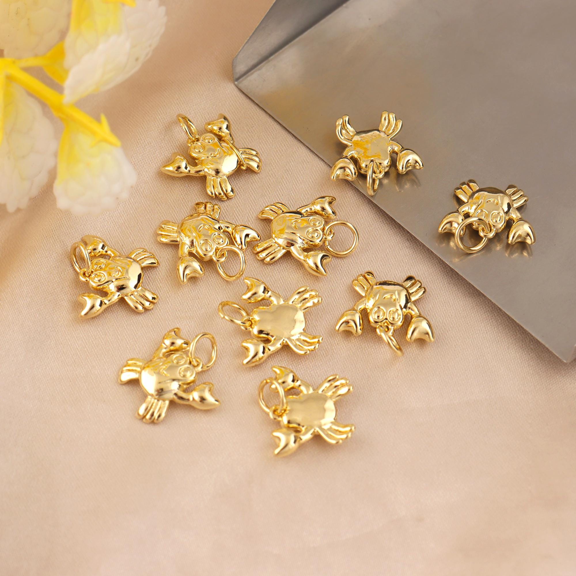 Gold Plated Crab Charm Pendant, Coastal Ocean Wildlife Jewelry Connector