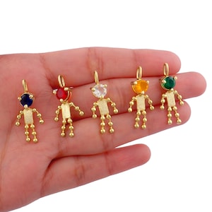 Hydro Quartz Gemstone Robot Pendant Charms, Gold Plated Toy Jewelry Making Connectors, Robot Pendant Charm, Earring, Bracelet Gift Ideas