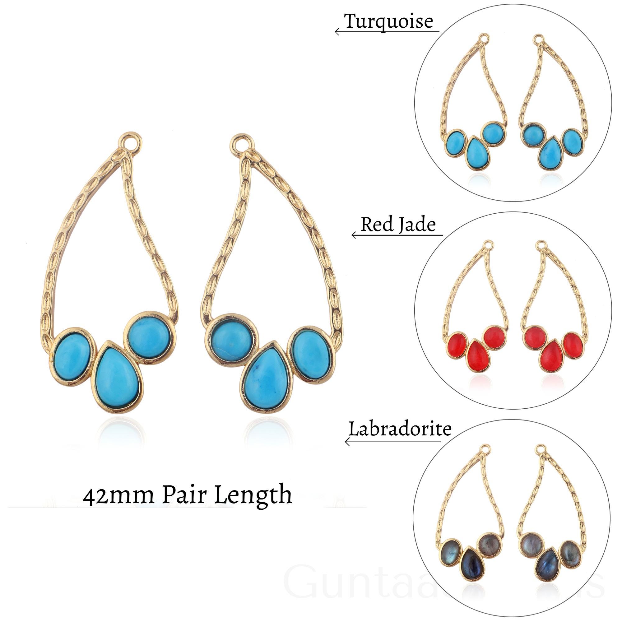 Orecchini pendenti a goccia con pietra turchese a forma di grappolo, in tonalità argento, lunghezza 60 mm Orecchini pendenti a goccia con pietra turchese a forma di grappolo, in tonalità argento, lunghezza 60 mm