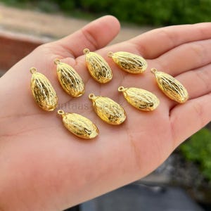 11x23mm Almond Pendant Charms Gold Plated Brass Nut Charms Dry Fruit Pendant Connectors For Necklace DIY Jewelry Making Selling Per Piece