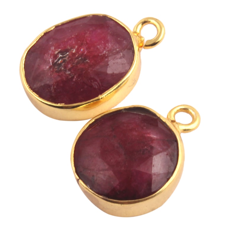 Faceted Stone Gold Plated Connector Ruby Pendant DIY Pendant DIY Finding jewelry 2 Piece Of Dyed Natural Ruby Oval Round Connectors