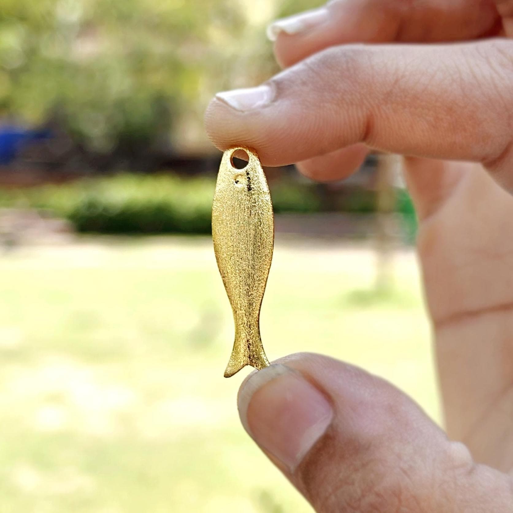 Matte Gold Plated Fish Pendant Charm, 32mm Minimal Sea Beach