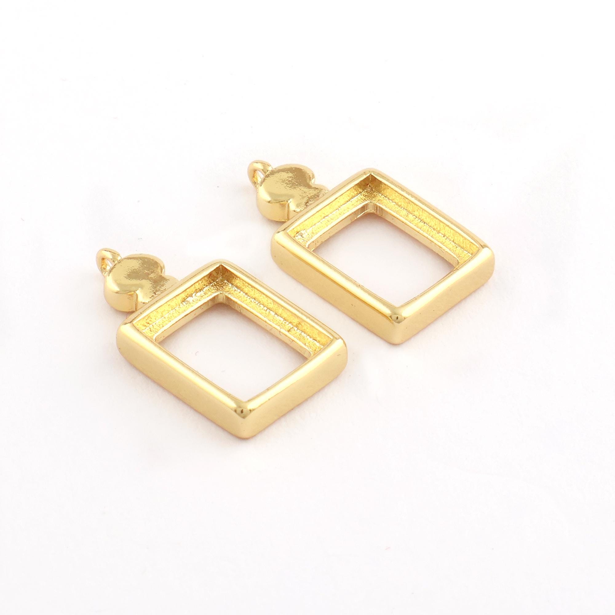 Gold Plated Brass Rectangle Earring Mounting, 8x10 mm Stone Setting Blank Jewelry