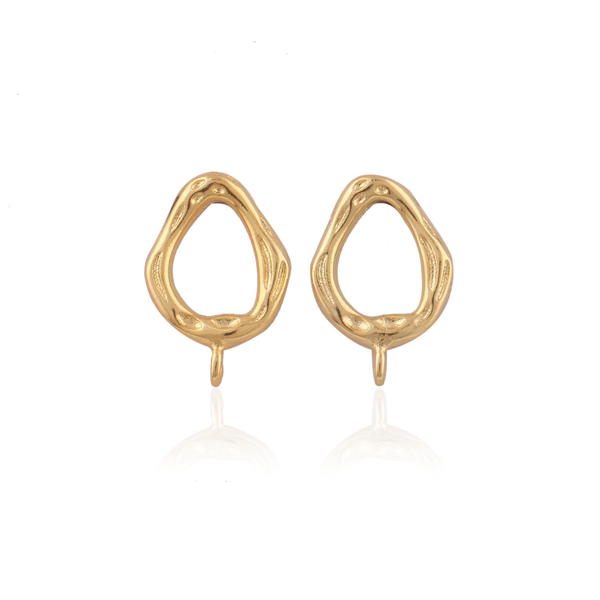 Gold Plated Dainty Drop Earring Studs, Single Bail Jewelry (15x10 mm)