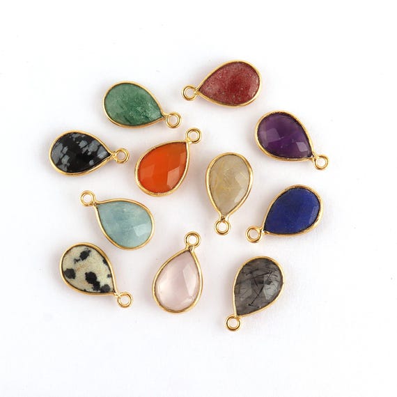 アクセサリー Pear Shaped Stone Ear Charms 8x12mm Pear Cut Gemstone Connector Charm: Gold Plated Bezel Set
