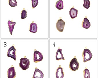 Lila Geode Scheibe Gold galvanisiert DIY Anhänger Verbinder Charms, DIY Anhänger Charms Machen Charms Geode Komponenten, 5 Stück Lot