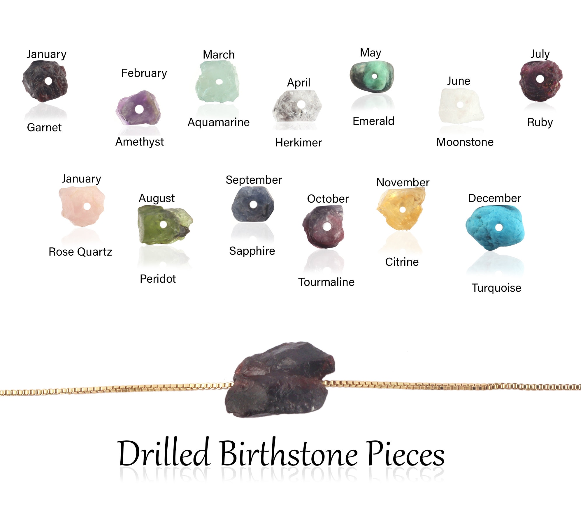 Raw Birthstone Nugget Stones, 3mm Drilled Rough Gemstone for