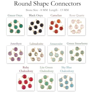 8mm Round Bezel Connectors, Birthstone Charms Gold Plated DIY Pendant, Choose Your favorite Color Smooth Polished Jewelry Making Gemstones