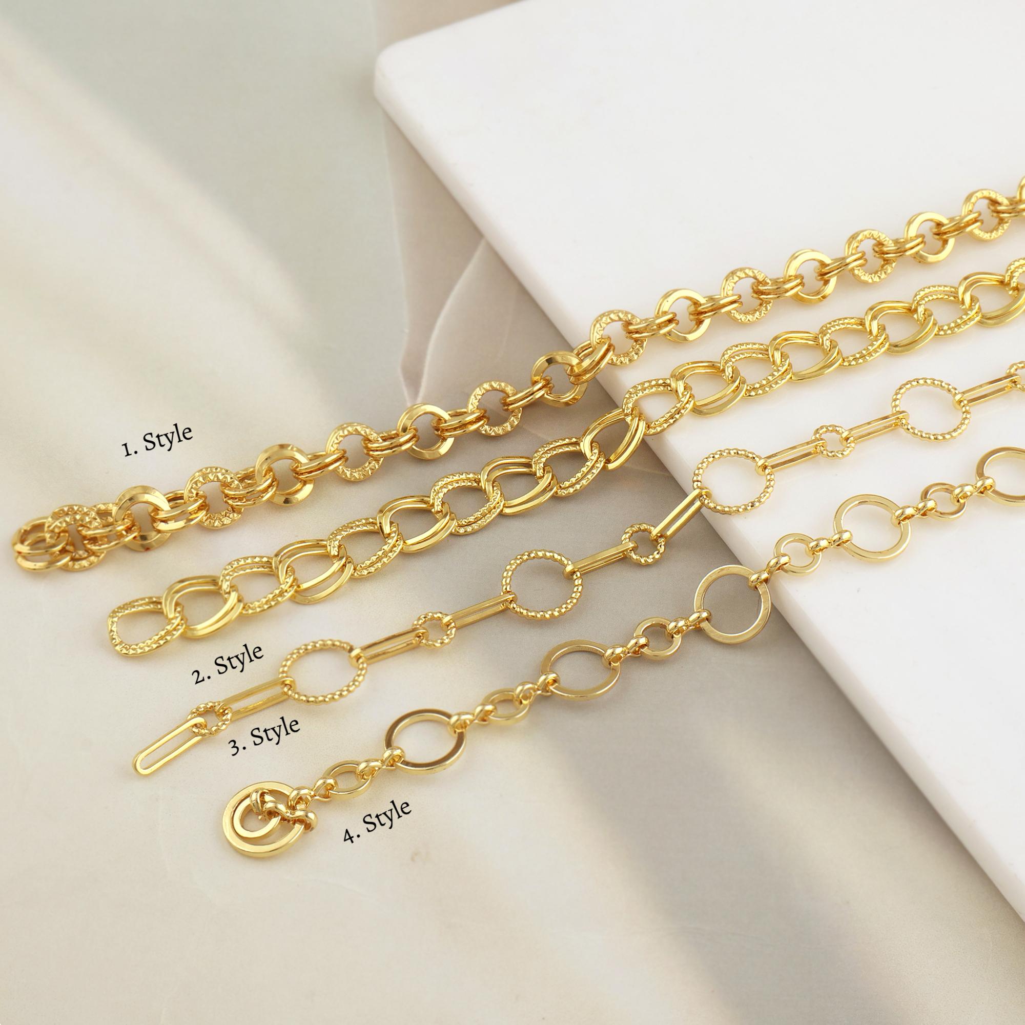 18k Gold Plated Cable Link Chain, Sunburst Unfinished By Meter