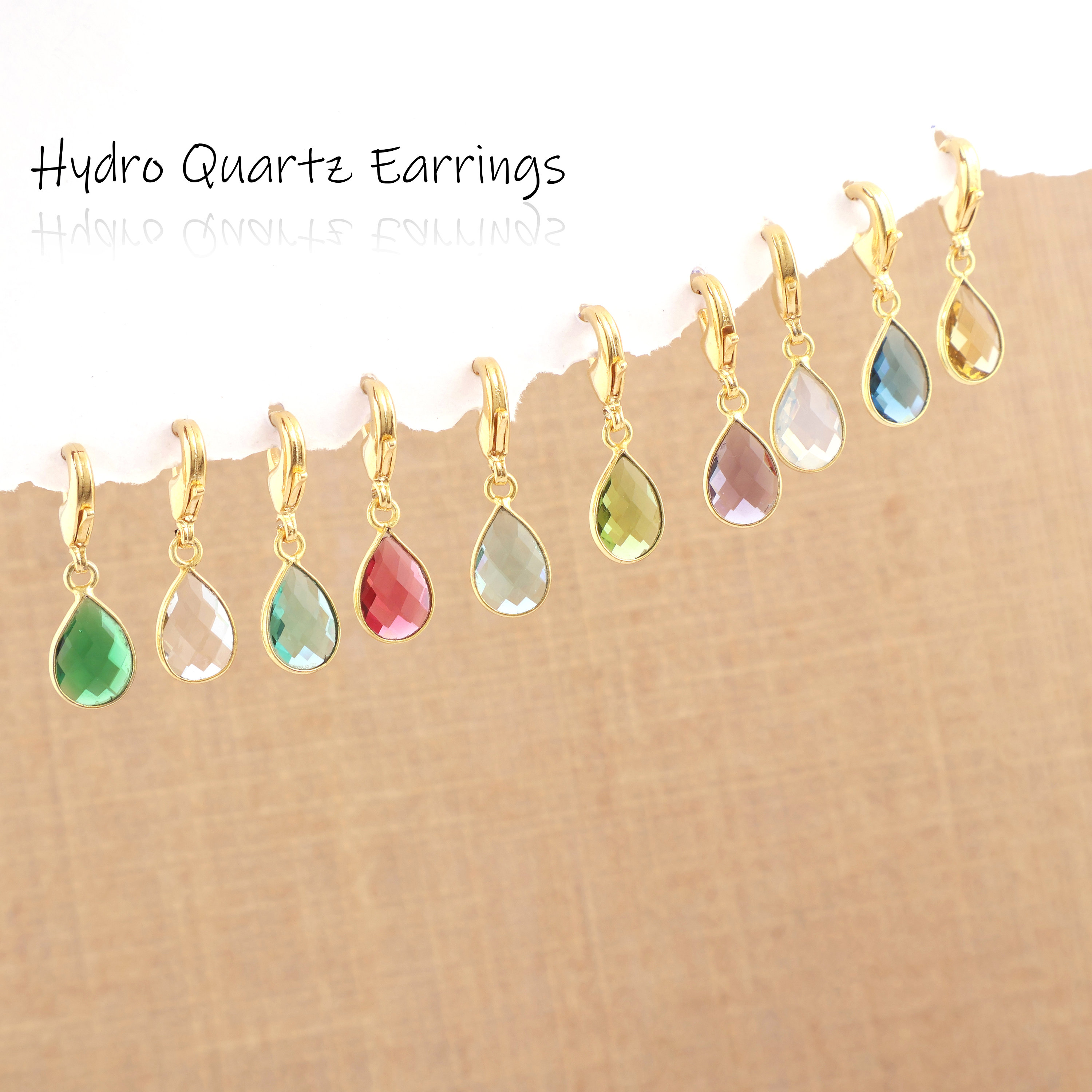 Gold Plated Hydro Quartz Pear Charms, Earrings