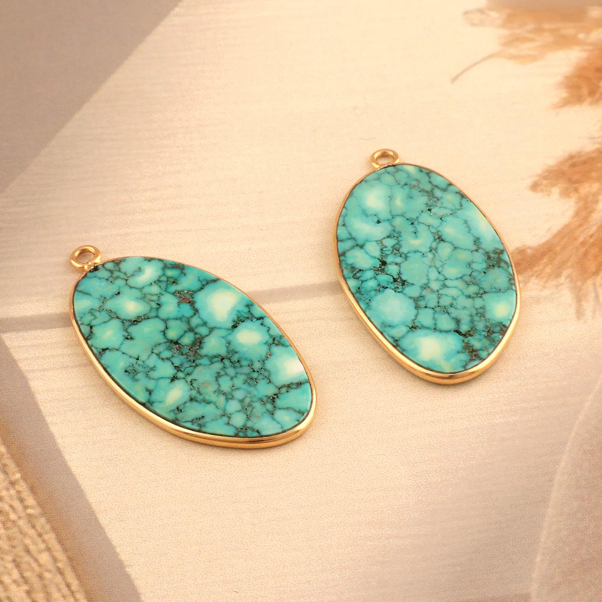 Pendentif connecteur turquoise 5 pièces 25X14 mm lunette 2