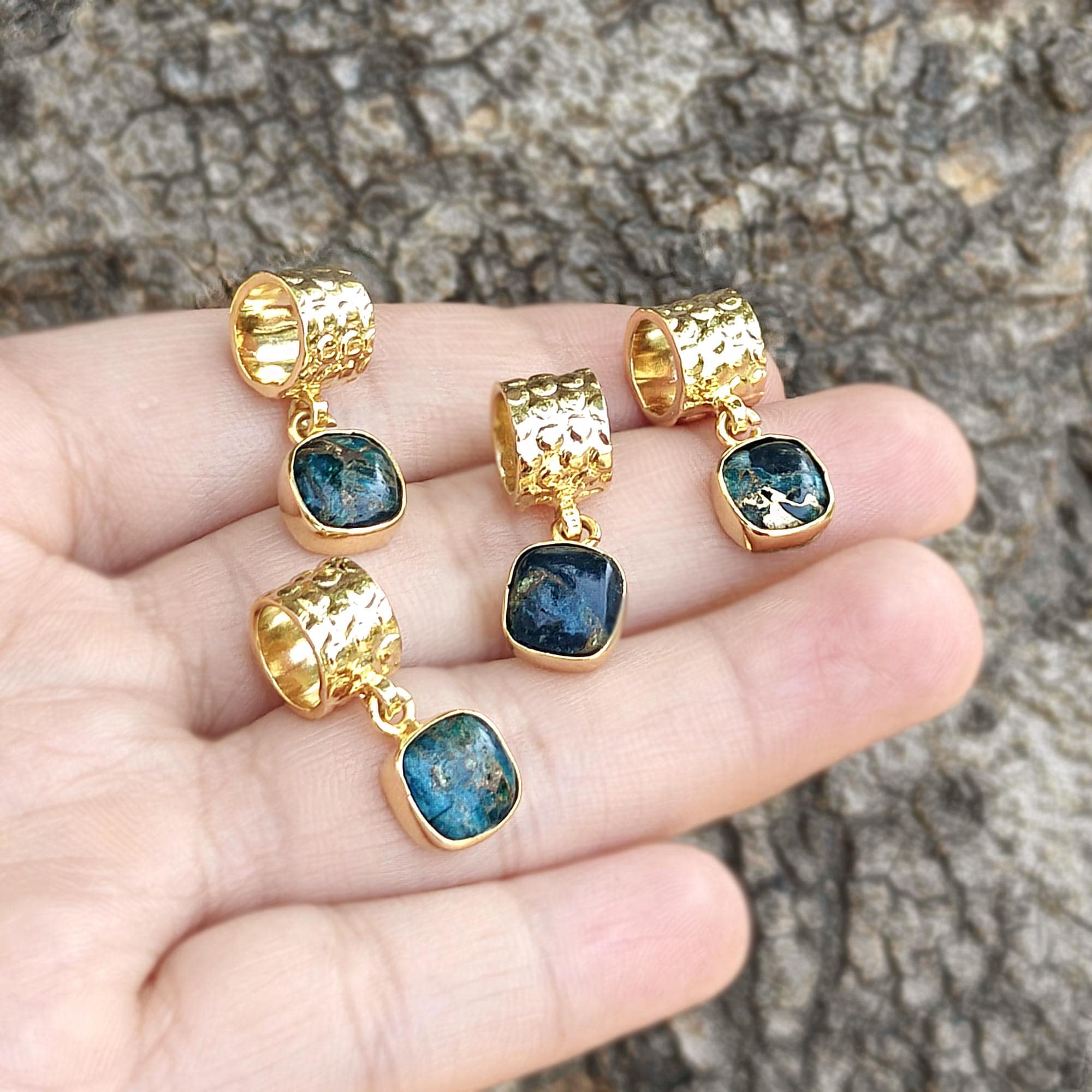 Apatite Mohave Copper Turquoise Pendant Charms, Gold Plated Necklace Connector