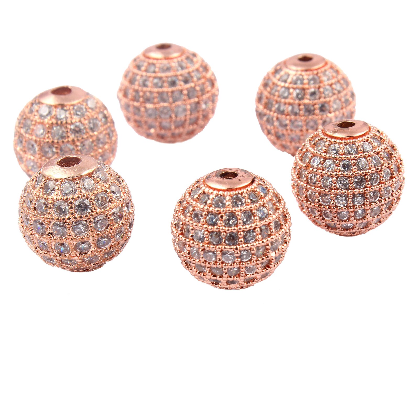12mm Round Rose Gold Plated Beads Rose Gold CZ Quartz Spacer Etsy