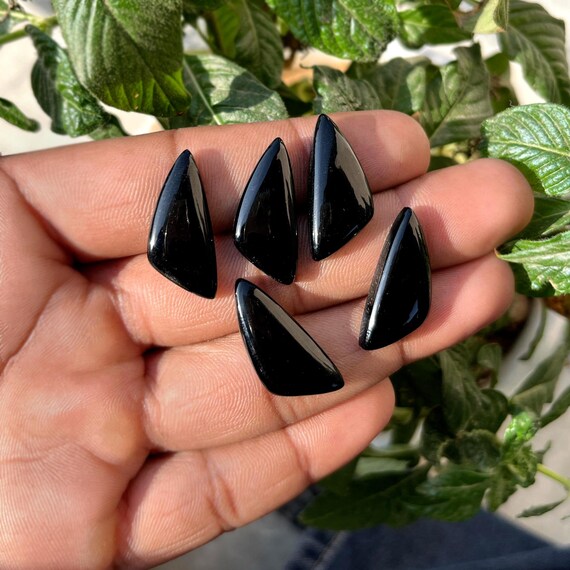 Wholesale Lot Natural Black Onyx Loose Cabochons - Mix Sizes 10-25mm - Flat Back - Dhorgems - Choose Qty 20/50/100