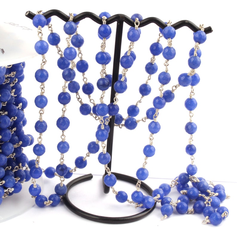 Natural Agate Silver Plated Rosary Chain DIY Necklace Chain Finding Chain Light Blue Agate Beads 6mm DIY Rosary Chain DIY Bracelet