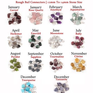 Choose Your Birthstone, Natural Raw Rough Birthstone Silver Electroplated Single Bail Connectors, 12mm To 14mm Birthstone Charms DIY Pendant