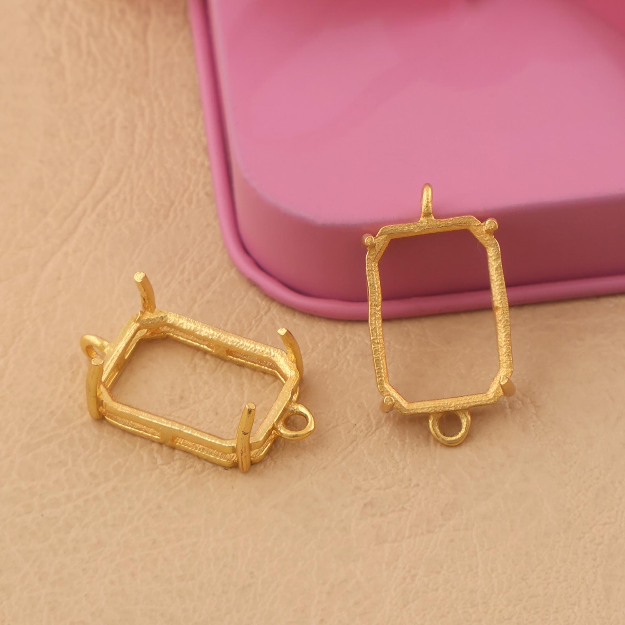 Gold Plated Earring Base, 10x14mm Rectangle Stone SettingDouble Bail Blank Connector
