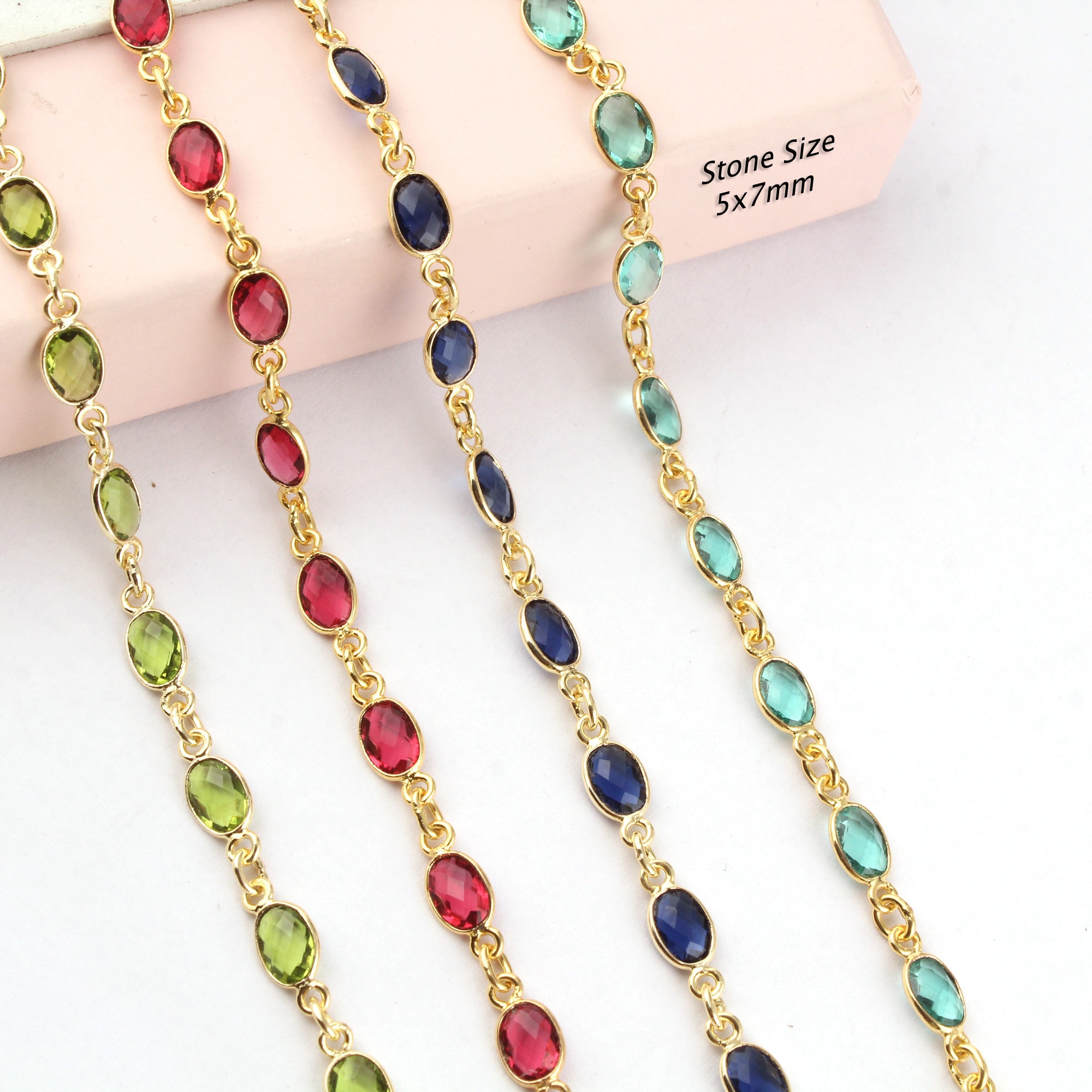 5x7mm Oval Shape Hydro Quartz Gold Plated Rosary Chains, Chalcedony Link Rosary Chain