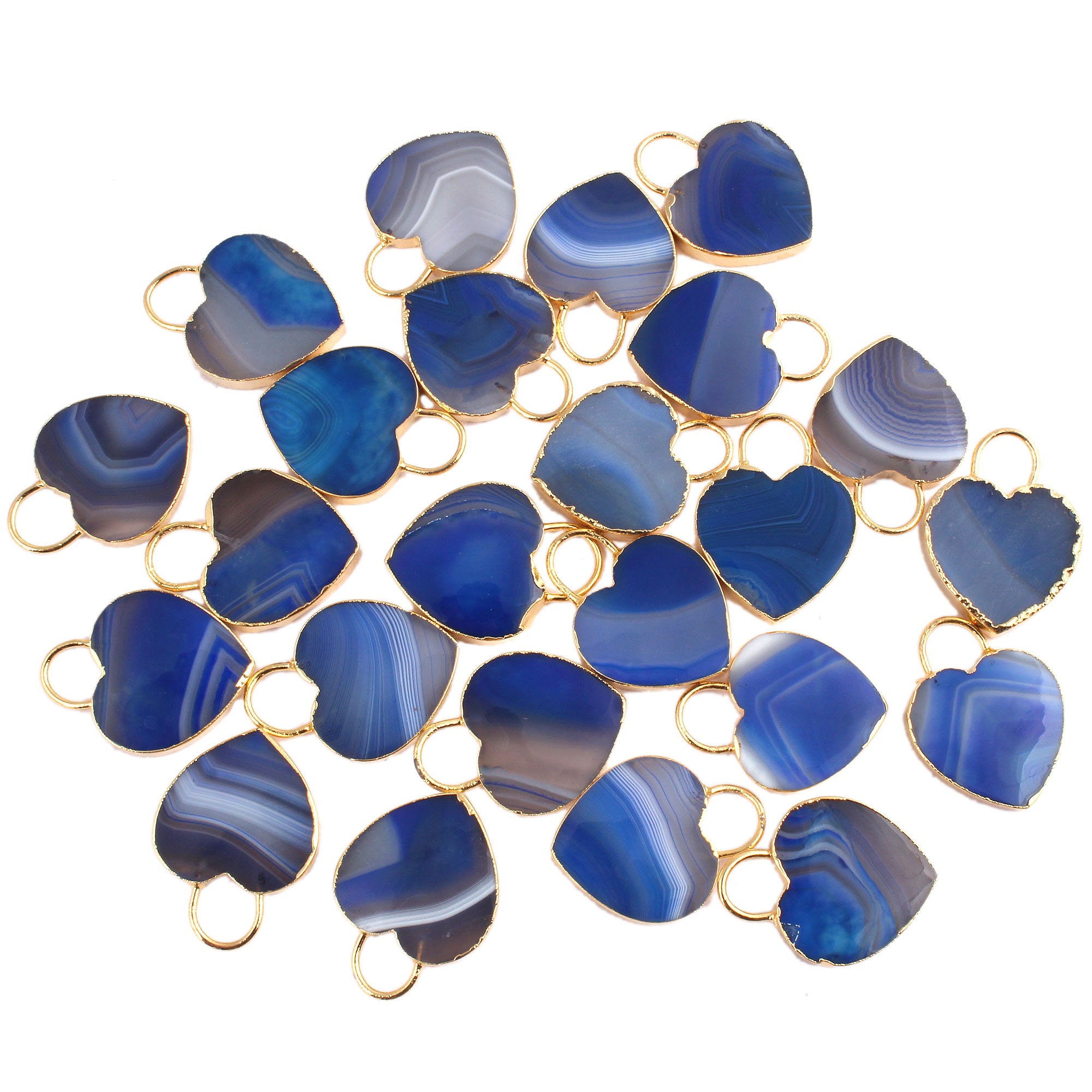 Blue Agate Heart Pendant, Gold Plated Botswana Agate Connector