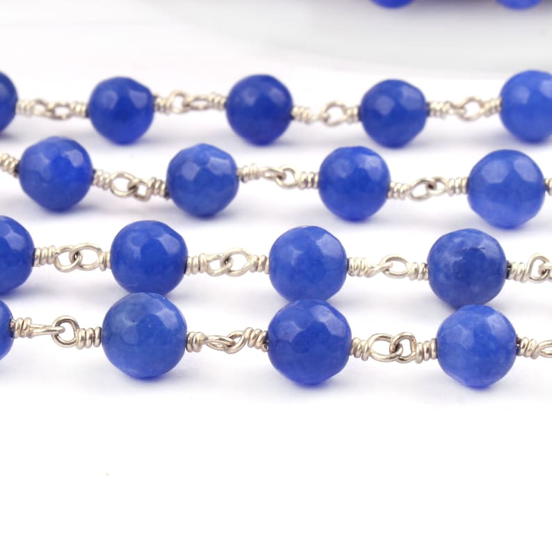 Natural Agate Silver Plated Rosary Chain DIY Necklace Chain Finding Chain Light Blue Agate Beads 6mm DIY Rosary Chain DIY Bracelet