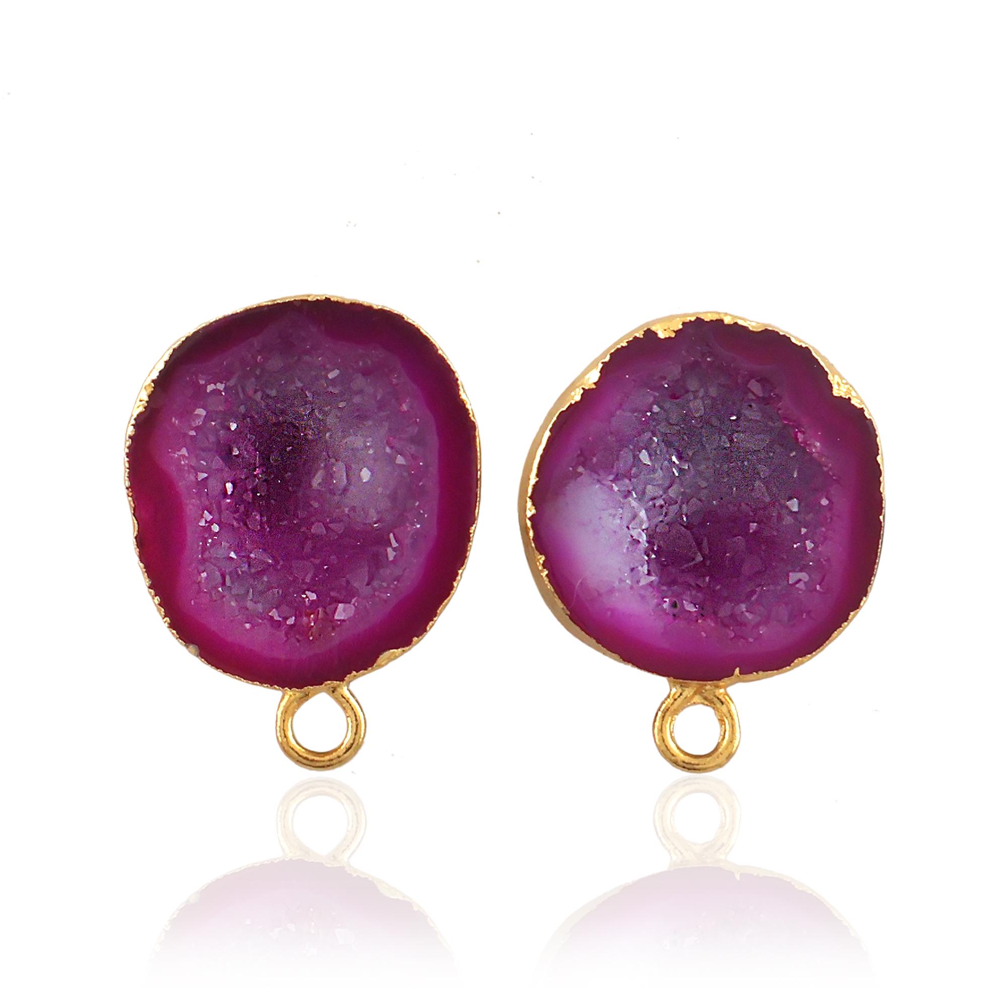 Pink Geode Druzy Gold Electroplated Earring Connectors