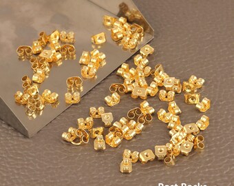 Small Gold Plated Brass Ear Nuts: Silicon Butterfly Earring Backs Hypoallergenic Stopper Finding