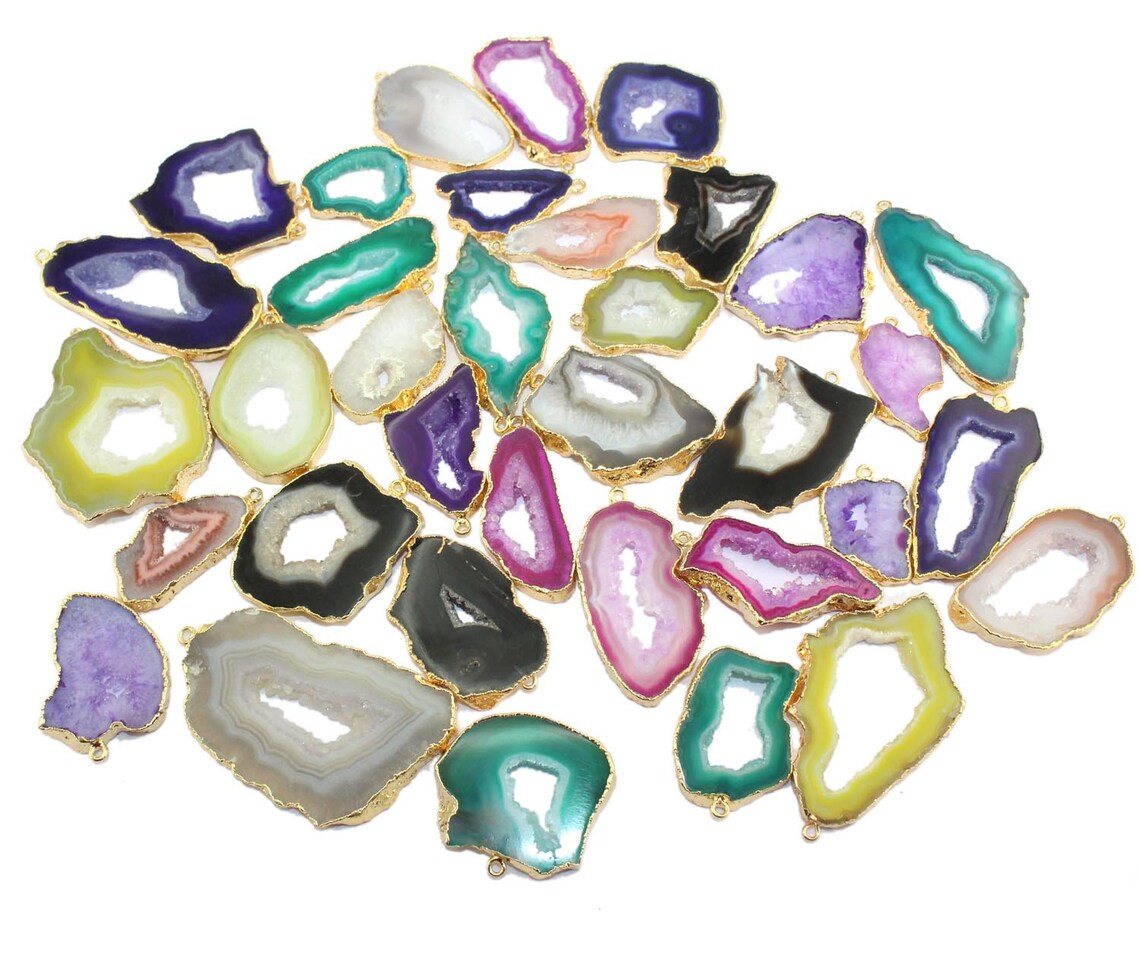 DIY Single Bail Geode Connectors Natural Geode Slice Gold Etsy UK