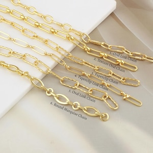 18k Gold Plated Fancy Oval Link Chain Gold Filled Paperclip Chain For Bracelet Jewelry Making - Unfinished Chains for Necklace Making