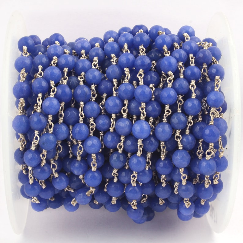 Natural Agate Silver Plated Rosary Chain DIY Necklace Chain Finding Chain Light Blue Agate Beads 6mm DIY Rosary Chain DIY Bracelet