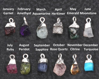 Natürliche rohe Birthstone Anhänger Charms, Silber galvanisierte winzige raue Edelstein-Anschlüsse für die Schmuckherstellung, rohe 8-10 mm Birthstone