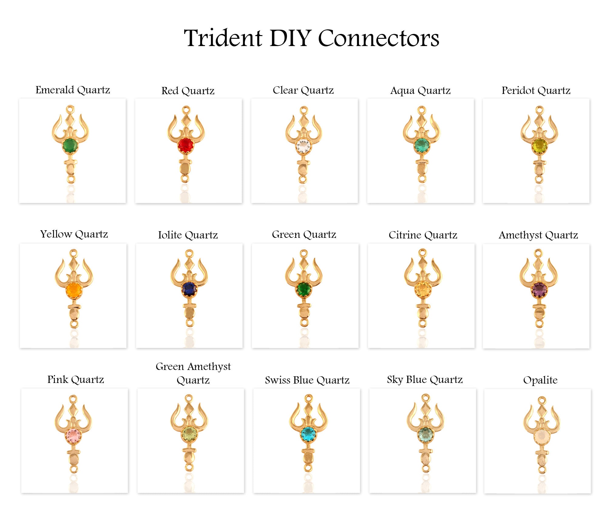 Gold Plated Hydro Quartz Trident Pendant, Gemstone Connector