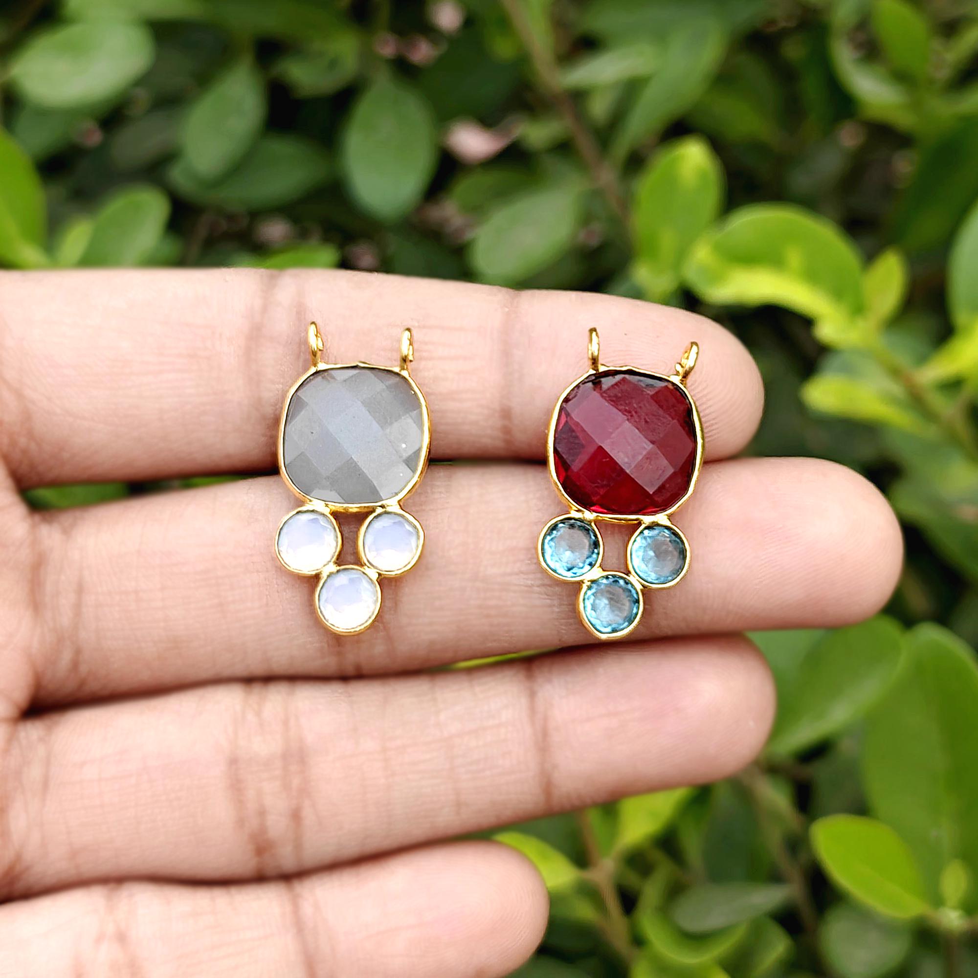 Gold Plated Gemstone Bezel Link Charm, Swiss Quartz, Moonstone