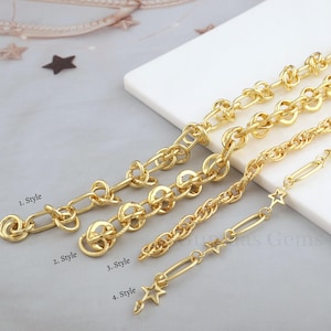 18k Gold Plated Chain Necklace, Star Oval Charm Chain, Cable Link Chain, Gold Rope Chain For Necklace Making, Unfinished Chain Supply