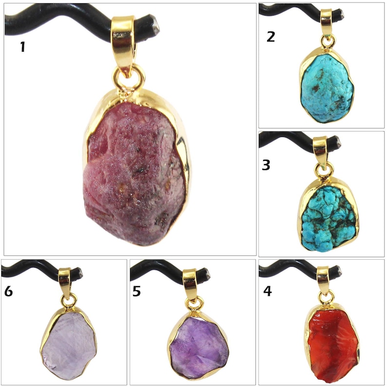 Natural Rough Turquoise Ruby Carnelian Amethyst Gold Plated Pendant Raw Stone Connectors Finding Jewelry Supplies DIY Pendants Connectors