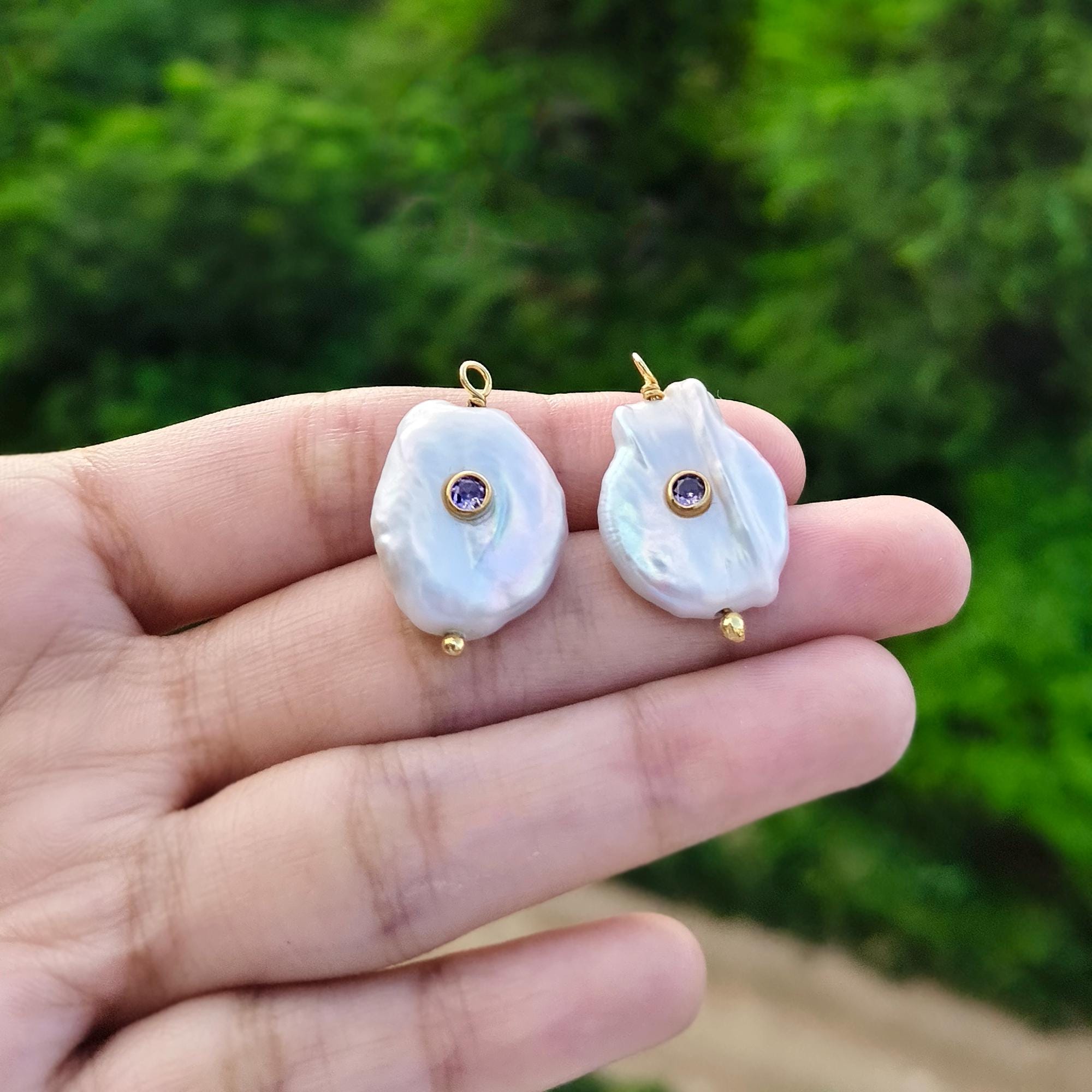 Natural Baroque Pearl Quartz Eye Gemstone Earring Connectors