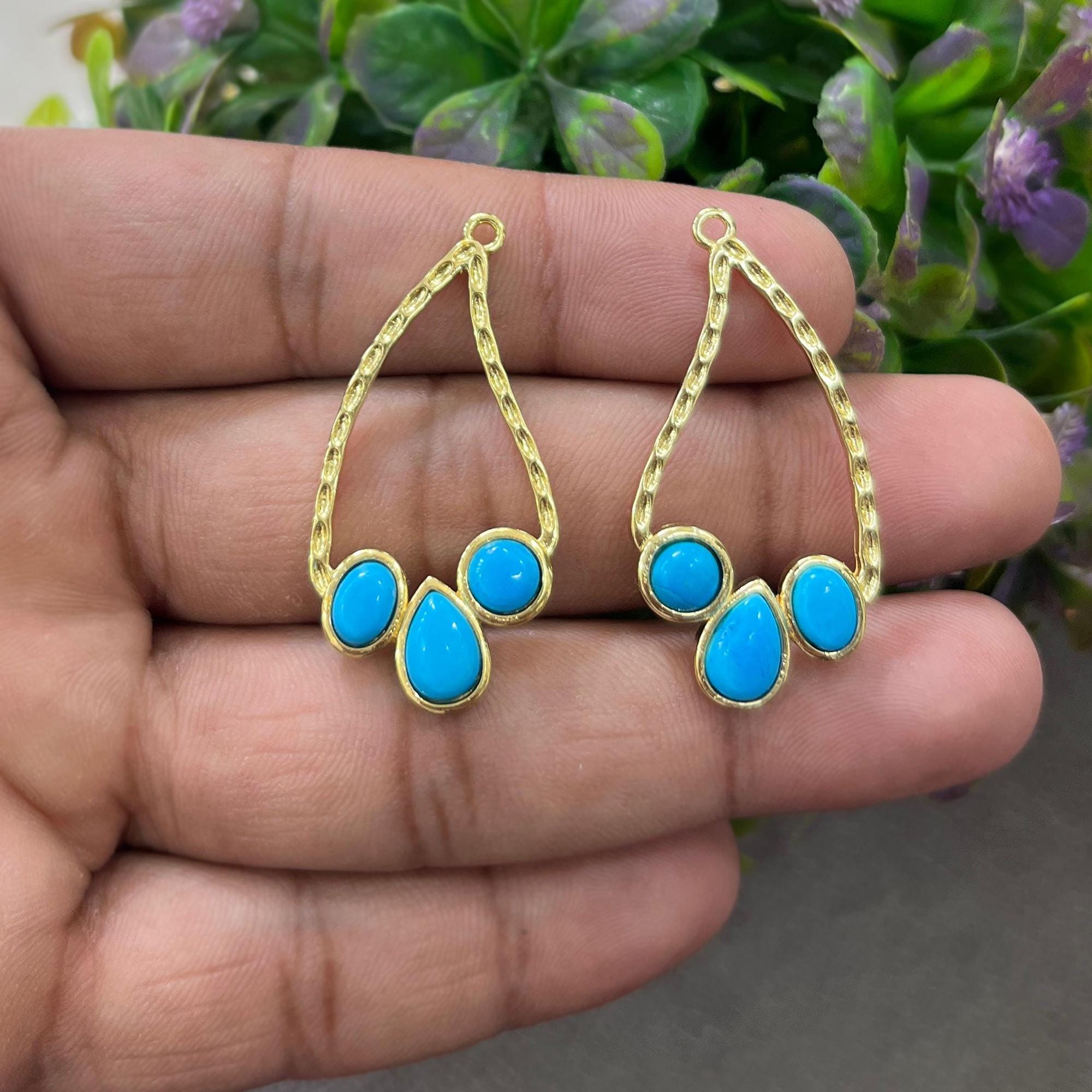 Gold Plated Turquoise, Labradorite Earring Connectors, Designer Jewelry Pair