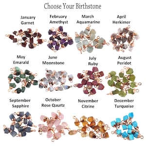 Choose Your Birthstone, Natural Raw Birthstone Connectors, Rose Gold Electroplated DIY Pendants Charms, Rough Gemstone Jewelry Connectors