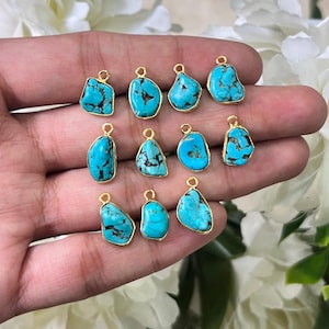 Arizona Turquoise Connector Charms: Gold Plated Bezel, DIY Jewelry - 25 Pcs