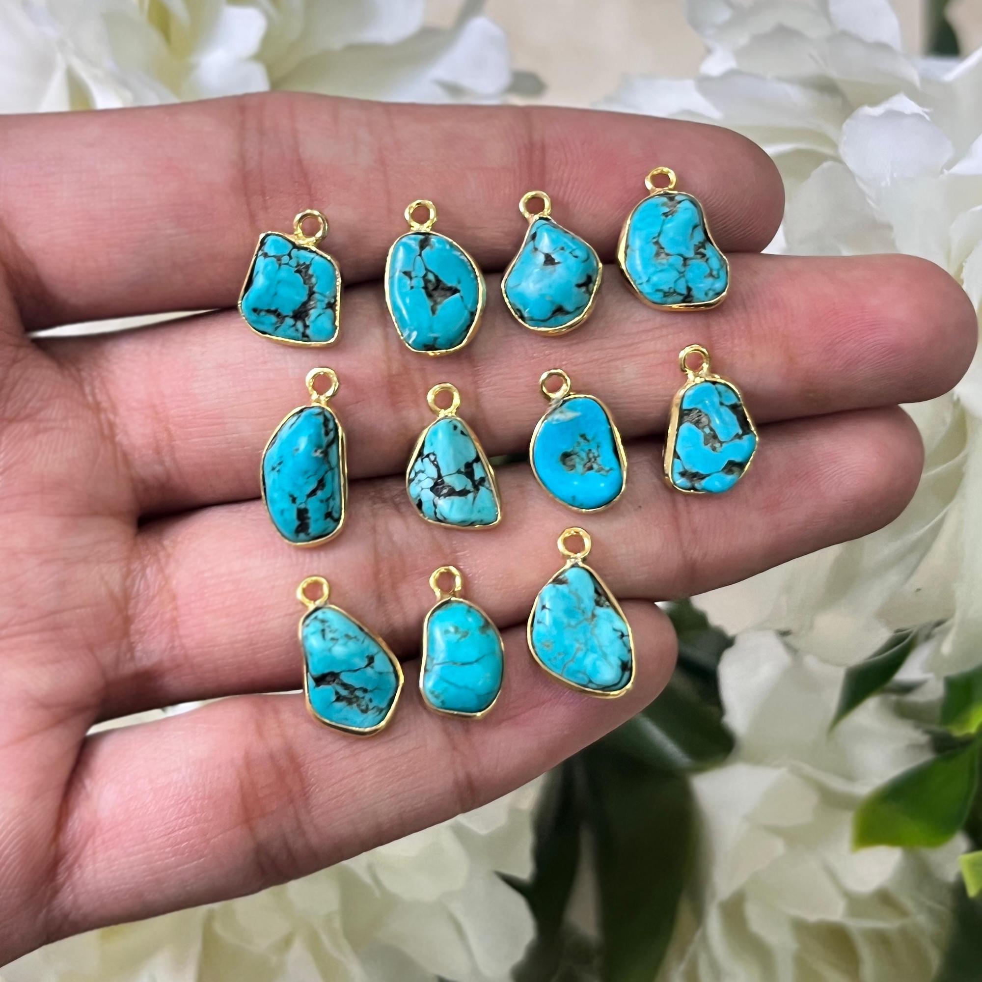 Arizona Turquoise Connector Charms, Gold Plated Bezel, Jewelry
