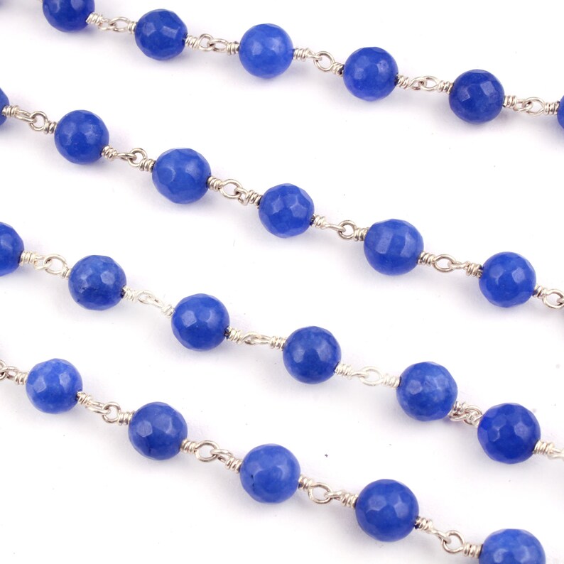 Natural Agate Silver Plated Rosary Chain DIY Necklace Chain Finding Chain Light Blue Agate Beads 6mm DIY Rosary Chain DIY Bracelet