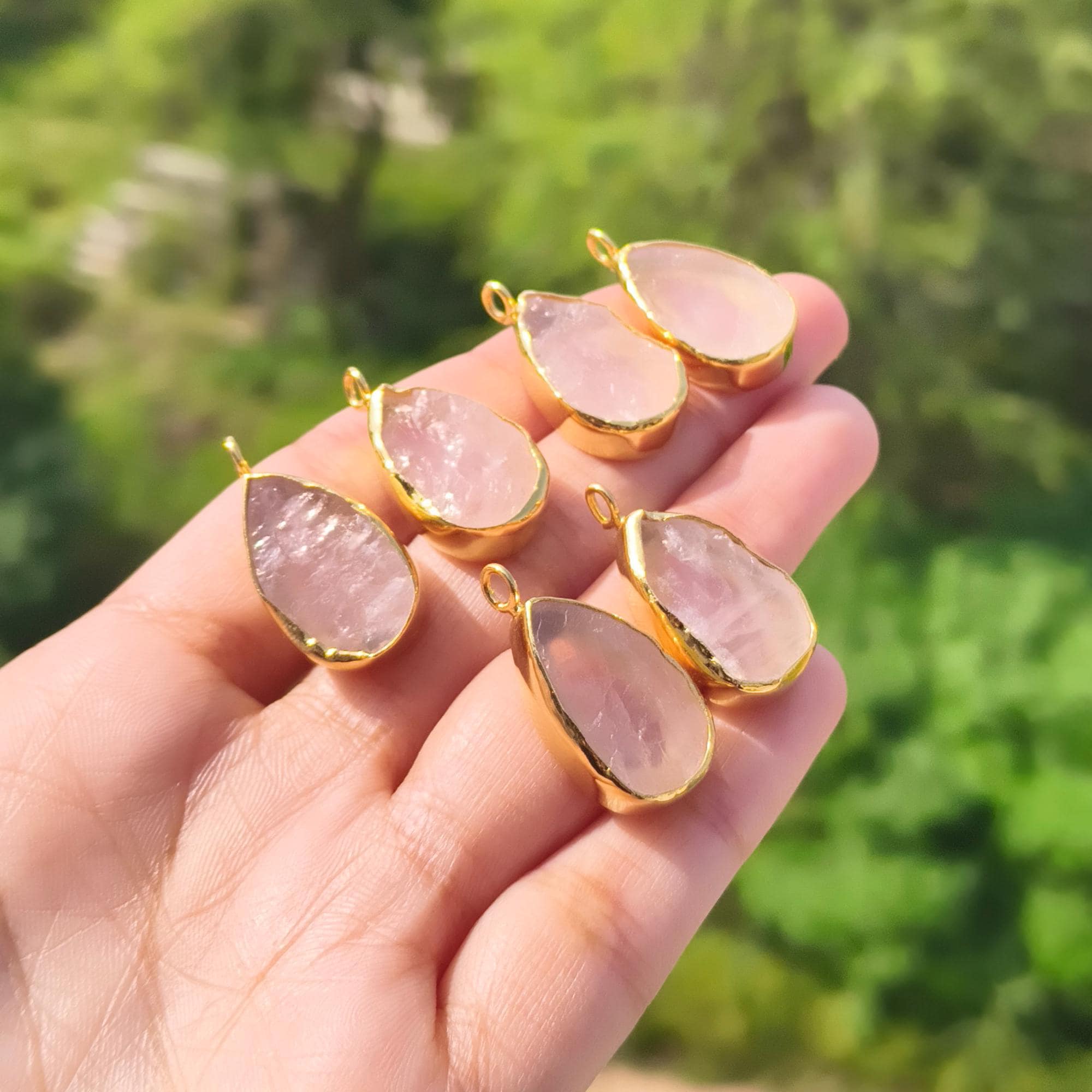 Raw Rose Quartz Gemstone Earring Connectors Gold Plated January Rough Birthstone